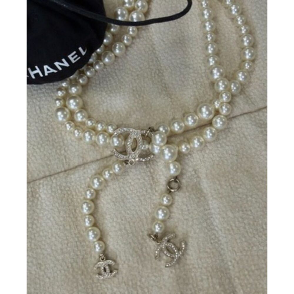 Chanel Faux Pearl CC Crystal Belt / Long Necklace